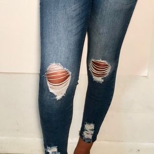 High Cut Distressed Denim Jeans